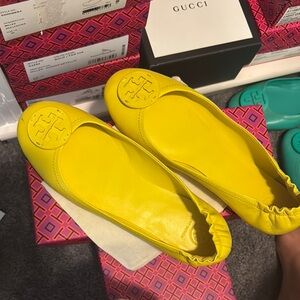 Tory Burch Yellow Patent Leather Flats
